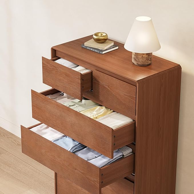 Solid Wood Dresser for Bedroom, Natural Solid Wood 6 Drawer Dresser,45.3" Tall Mid Century Modern Chest of Drawers, Closet Storage Organizer for Living Room, Bedroom