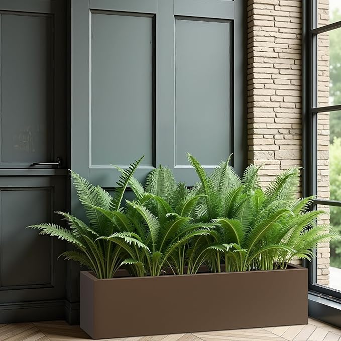 Casaphoriar Metal Planter Box 36"x9"x9", Rectangular Planter and Drainage Holes, Perfect for Outdoor Patio and Balcony Decor, Brown