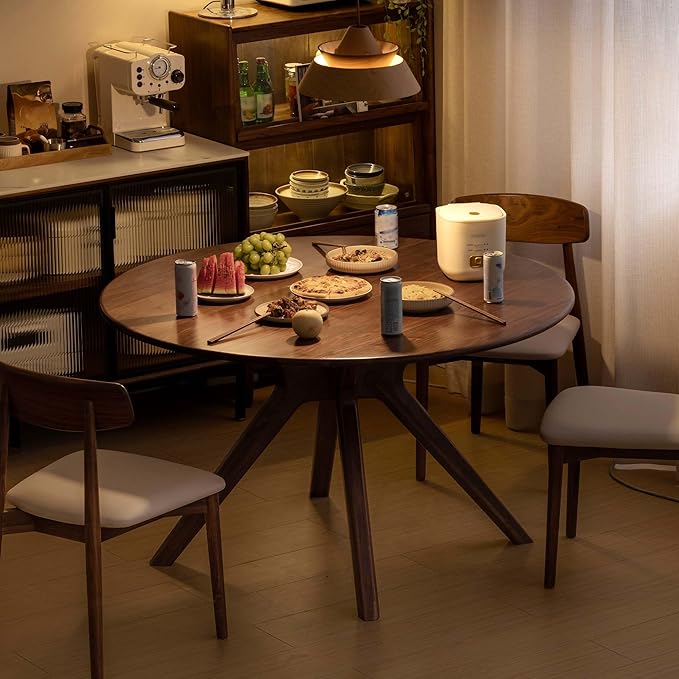 YESWOOD 43.3’’ Round Black Walnut Dining Table for 4-6, Solid Wood Kitchen Table with Intersecting Pedestal Base, Farmhouse Circle Table for Dining Room, Living Room