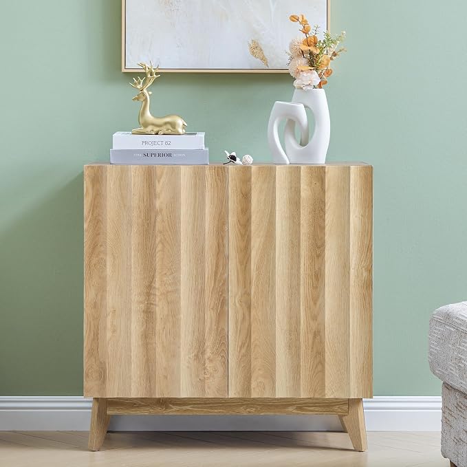 Bifins Sideboard Buffet Cabinet with Storage, 30.7" Mid Century Modern Fluted Storage Cabinet with Doors & Adjustable Shelves for Living Room,Kitchen,Entryway (Natural 1pc)