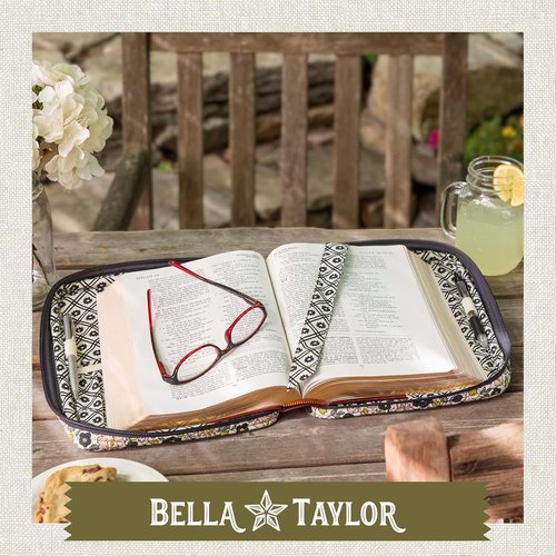 Bella Taylor Quilted Bible Cover - Large Floral Charcoal Case for Women’s Study Bible