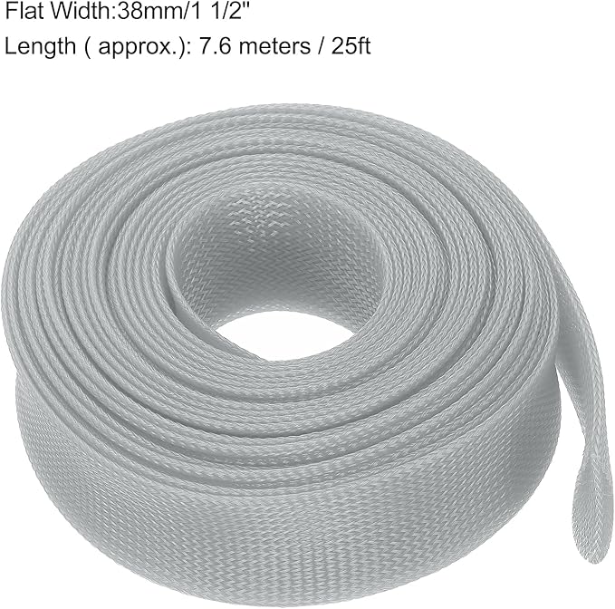 uxcell Expandable Sleeving, 1 1/2-inch 25ft Cable Sleeve, Gray