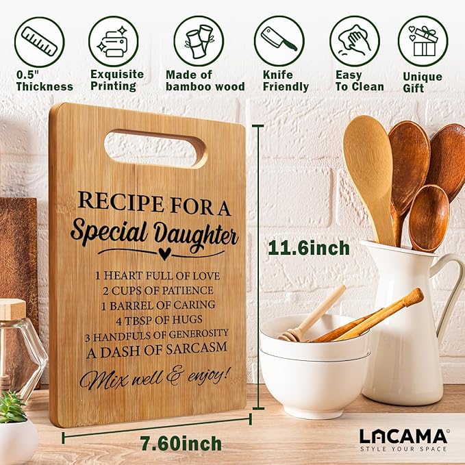 Lacama Kitchen Gift for Daughter, Daughter Christmas Birthday Gifts Cute Cutting Board Form Mom, Recipe for a Special Daughters Cutting Board Gifts for Adult Daughters