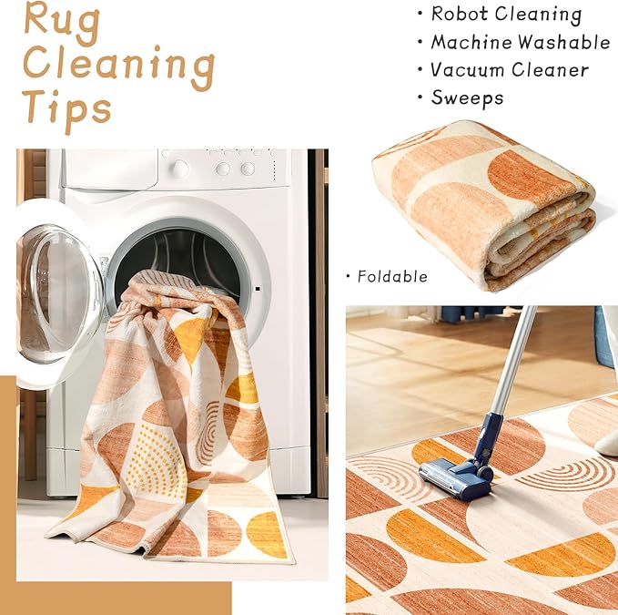 MUJOO Boho Small Rug Washable,2x3 Area Rugs for Entryway Bathroom Entry Entrance Bedroom Kitchen,Front Door Mat Soft Throw Carpet Non Slip Indoor Modern Abstract Bohemian Orange