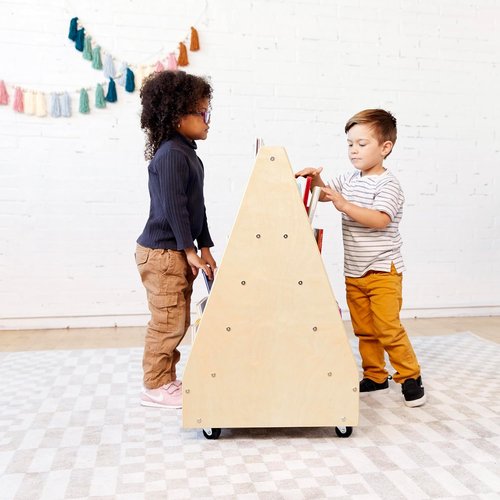 ECR4Kids Double-Sided Wooden Book Display - Montessori Storage Solution | Natural Finish