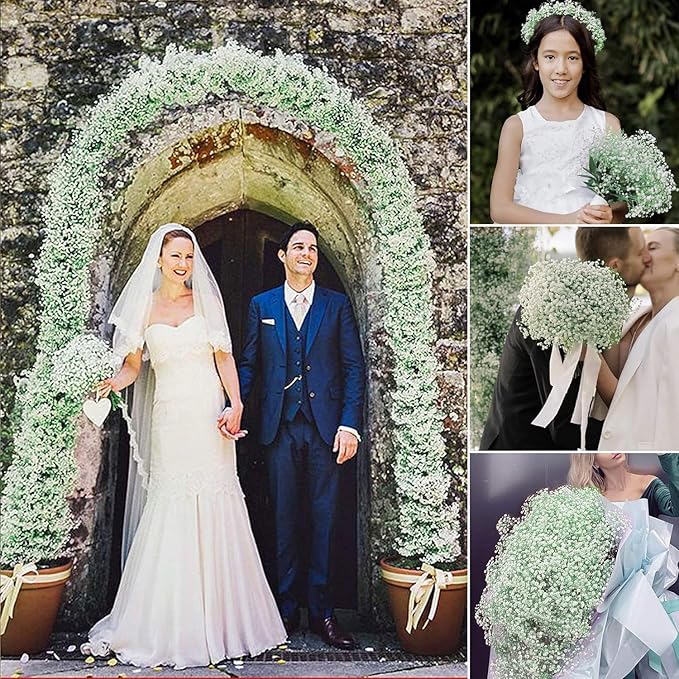 JIFTOK Babys Breath Artificial Flowers, 180 Pcs Fake Flowers Gypsophila Bouquet Fall Flowers Artificial for Decoration, Real Touch Silk Flower for Wedding Christmas DIY Party Home Garden Office(White)
