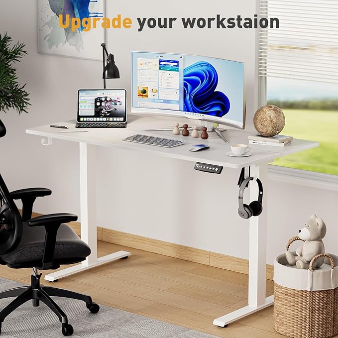 55 x 24 Inch Electric Standing Desk Adjustable Height, Sit Stand Desk, Stand up Desk for Home Office, Computer Workstation (Spliced Desktop,White)