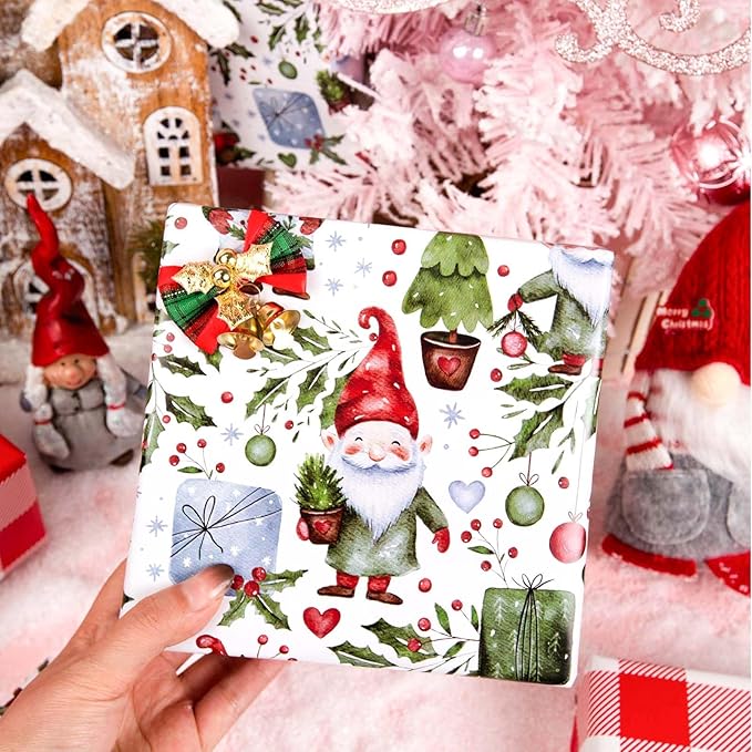 MAYPLUSS Christmas Wrapping Paper Roll - 17IN X 33FT - Gift Wrapping Paper Featuring Santa Claus Christmas Ballon Reversible Plaid for Kids, Holiday, New Year