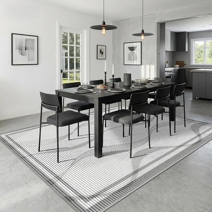 Merelax 6x9 Area Rugs for Living Room - Washable Non-Slip Large Bedroom Rug, Indoor Floor Carpet Low Pile Soft Farmhouse Rug for Dining Room, Mudroom, Modern Aesthetic Geometric Decor, Grey