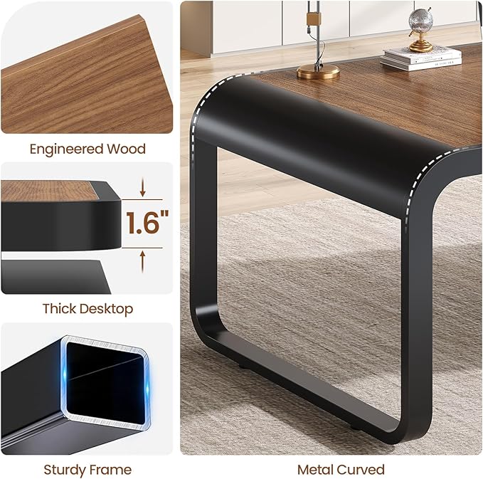 Itaar 70.9" Executive Desk, Large Computer Desk with Drawers and Lateral File Cabinet, Office Desk with Removable Shelves, Business Furniture Desk Workstation for Home Office, Brown