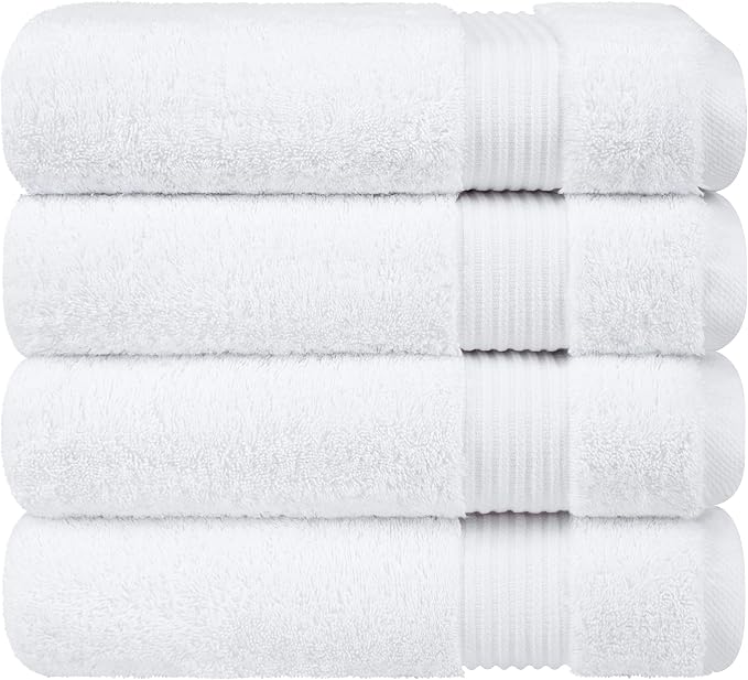 Cotton Paradise 4 Piece Turkish Bath Towels for Bathroom, Extra Large Soft Plush Towels Bathroom Set, White
