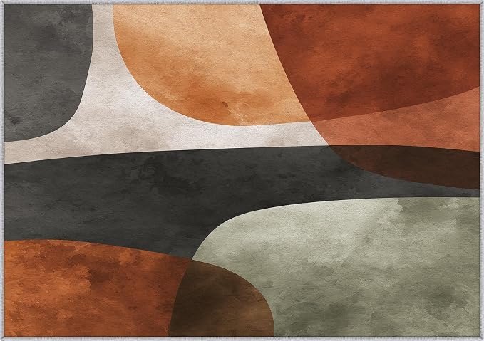 Mid Century Modern Rugs 8x10, Abstract Retro Art Washable 8 x 10 Area Rug for Living Room, Bedroom, Low Pile Non Slip Stain Resistant Carpet, Mid Century Home Decor Accessories & M936