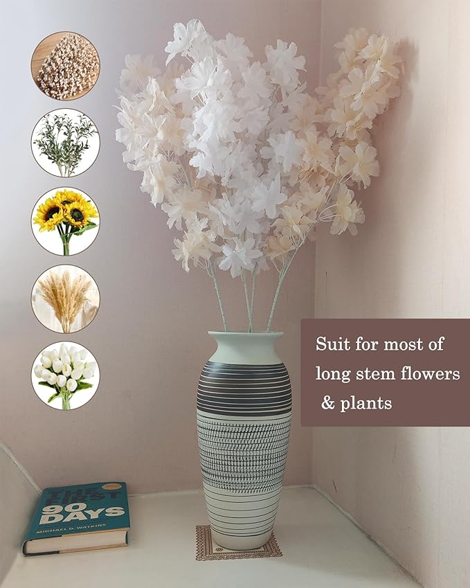 Ceramic Rustic Farmhouse Vase, 12.6" Large Vintage Flower Vase Home Decor,Tall Boho Decorative vase for Living Room, Table, Mantel, Shelf and Centerpieces Decor and Housewarming (E)