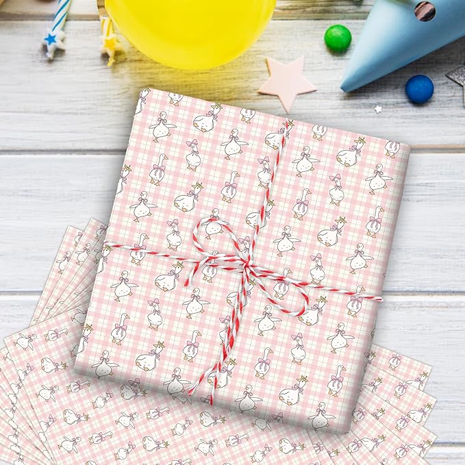 A New Silly Goose Birthday Wrapping Paper, 5 Sheets Pink Goose Coquette Gift Wrapping Paper, Suitable for Birthday, Baby Shower, and Christmas Party, Decorations for Christmas Baby, 27.5 x 19.6 inches