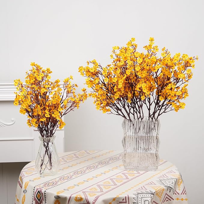 8Pcs Babys Breath Artificial Flowers, Real Touch Yellow Silk Flowers Fake Flowers for Vase Home Office Wedding Christmas Indoor Outdoor Centerpiece Table Party Decorations