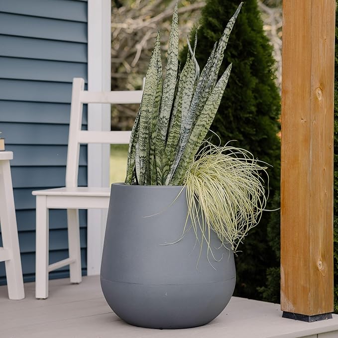 Beuta Large Planters for Outdoor Plants - Set of 3, 15.5/18/20.5 Inches Outdoor Planters for Porch - Tall Planter for Outdoor & Indoor Plants | Large Indoor Plant Pot - USA Made - Grey