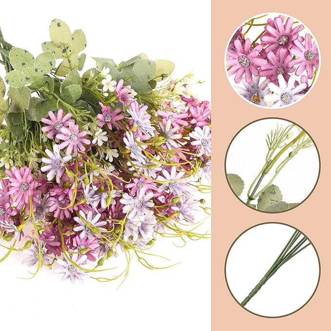 Artificial Flowers Wildflowers Silk Daisy Spring Fake Daisies Decoration Summer UV Resistant Colorful Mixed Bundles Faux Greenery Outdoor Plant Stem Filler for Home Decor Indoor Floral Arrangements