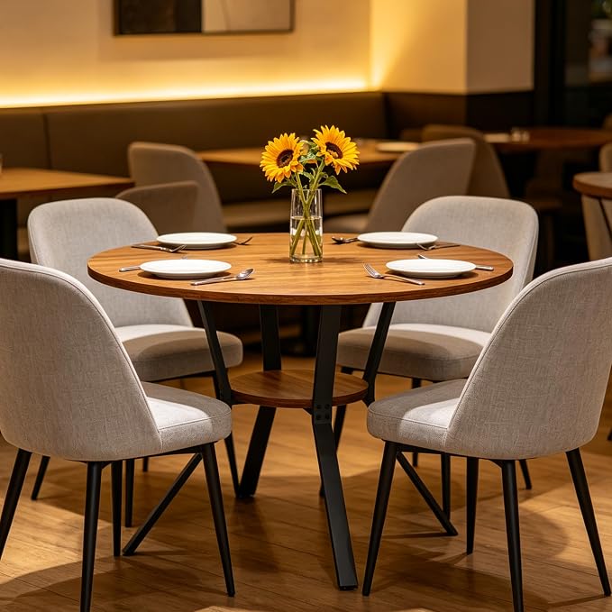 Wildhome Round Dining Table for 2-4, 43 Inch Dining Room Kitchen Table with 1-Tier Storage Shelf, Modern Farmhouse Dinner Furniture with Adjustable feet,Oval Circle (43in-Walnut)
