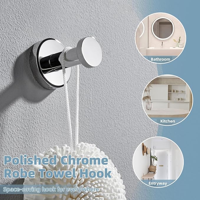 APLusee Bathroom Towel Hook Polished Chrome, SUS 304 Stainless Steel Robe Coat Hook Hanging for Restroom Kitchen Garage Wall Mounted