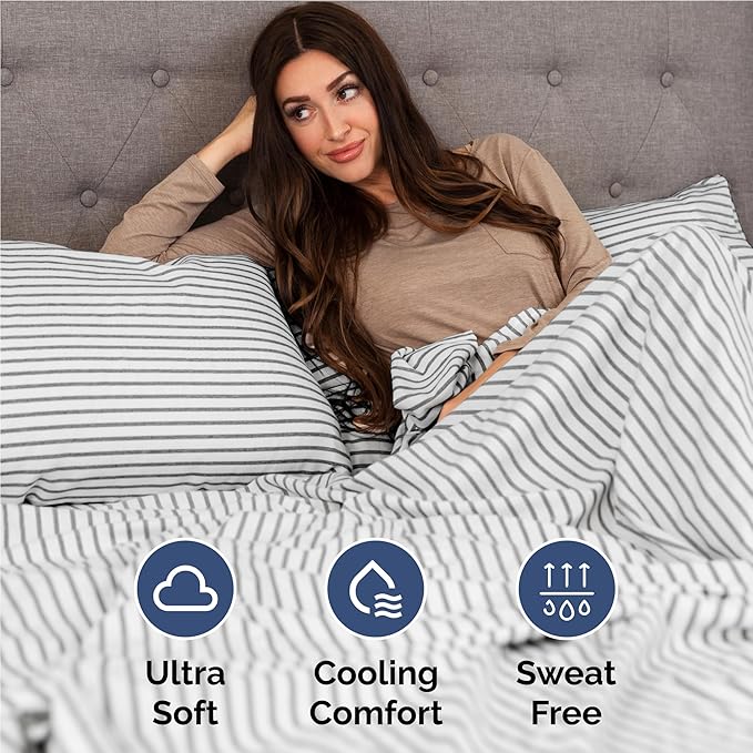 Twin XL Size 3 Piece Sheet Set - Comfy Breathable & Cooling Bed Sheets Set - Hotel Luxury Bedding for Women, Men, Kids, Teens, Boys & Girls - Deep Pockets and Wrinkle Free - Oeko-Tex - Grey Stripes 2