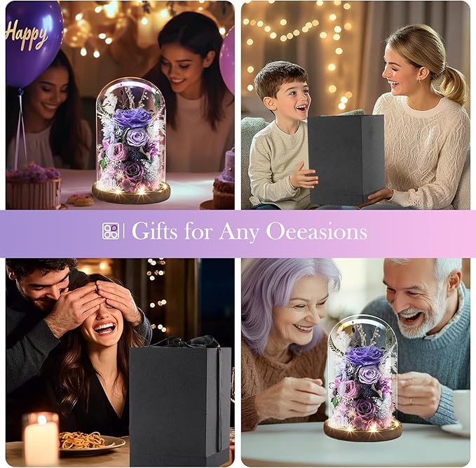 Eternal Rose Lilac Purple Flower Preserved Long Lasting Stable Color Natural Material Symbol of Everlasting Love for Wife Mothers Select Anniversary Rose Gift Birthday Present Christmas