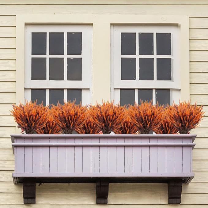 20 Bundles Artificial Fall Lavender Flowers Outdoor UV Resistant Fake Flowers No Fade Faux Plastic Plants Garden Porch Window Box Decorating (Golden Yellow)