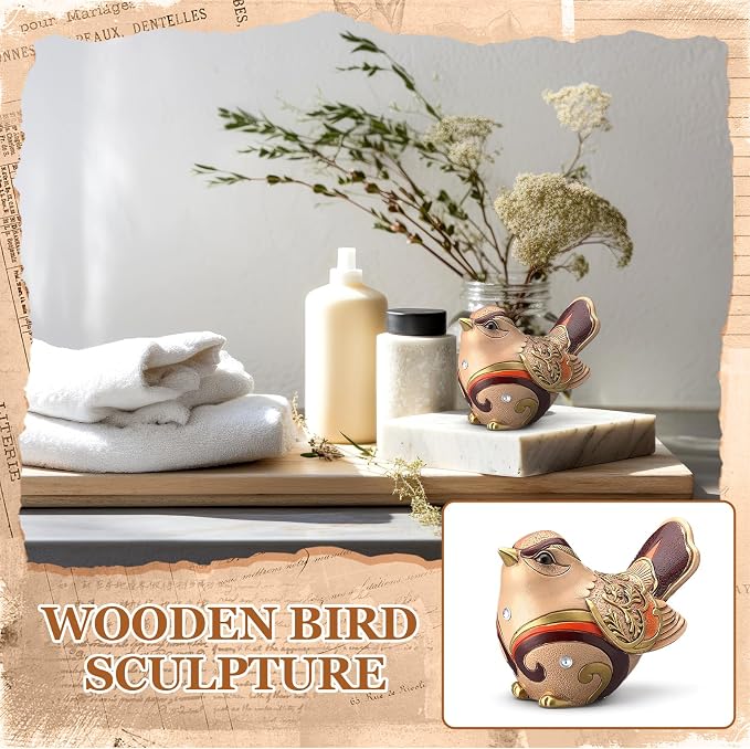Gerrii Vintage Bird Figurine Decor - Resin Bird Statue for Shelf, Desk, Office, Living Room & Bedroom, Boho Decorative Animal Sculpture, Ideal Gift for Birds Lovers and Women