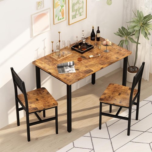 AWQM 3 Piece Dining Table Set - Compact Kitchen Table with 2 Chairs for Small Spaces | Brown