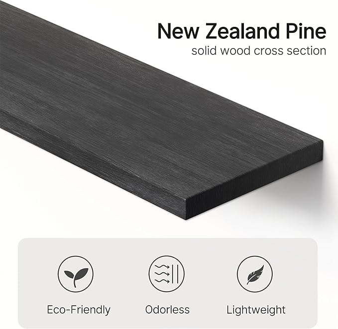Vailando Floating Shelves for Wall, Set of 3 Solid Wood Wall Mounted Shelves, 23.6" Black Display Shelf for Bedroom, Living Room, Bathroom, and Kitchen Decor - Heavy-Duty & Natural Pine