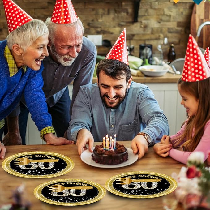72 Pcs 80th Birthday Paper Plates and Napkins Party Supplies, Back Gold 80th Birthday Party Plates and Napkins Tableware Set for Men Women Cheers to 80 Years Decorations Serves 24
