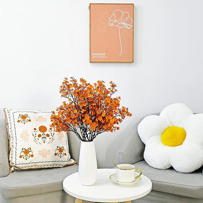 Mandy's Orange Artificial Baby’s Breath European Flowers 6 Bundles Silk Gypsophila with Bendable Stems for Fall Thanksgiving & Christmas Centerpiece Wedding Decor and Table Arrangements