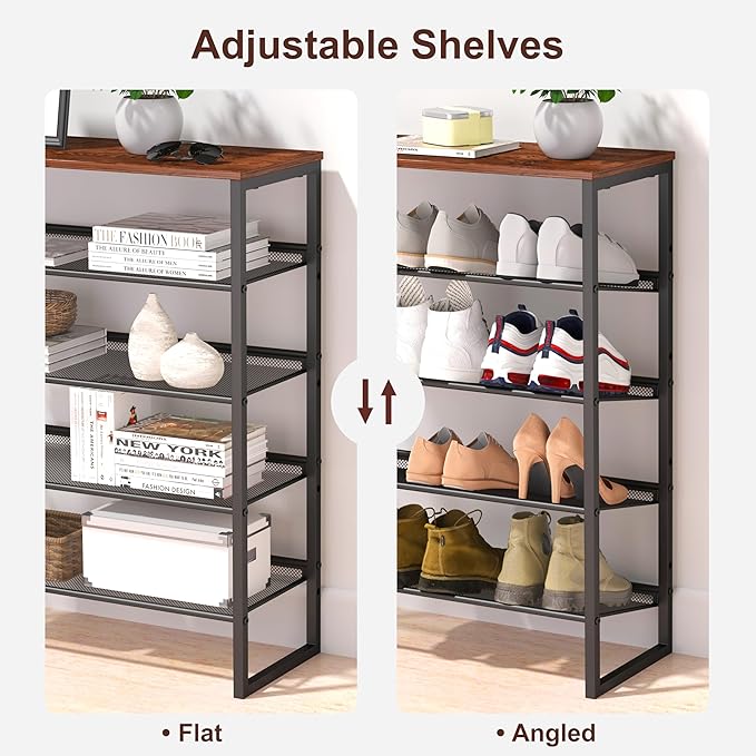 CHEMPFR Shoe Rack - Sturdy Steel Shoe Organizer for Front Door Entrance Closet Entryway with Spacious Top - Industrial Style Strong Mesh Storage Shelves (5-Tier 11.8"x36.2"x31.5")