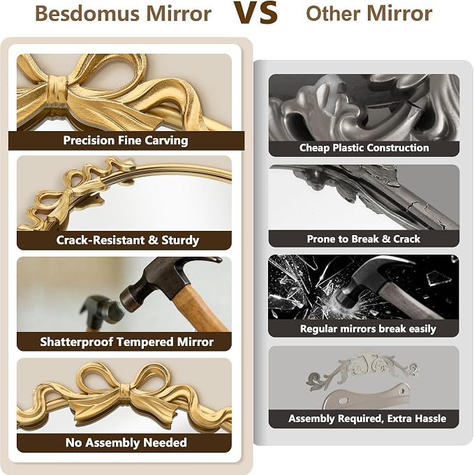 Besdomus Arched Mirror Full Length: 21"x56" Bow Gold Arch Floor Mirror - Antique Baroque Traditional Ornate Standing Mirror for Entryway/Cloakroom/Bedroom - Home Decor for Fashion-Conscious