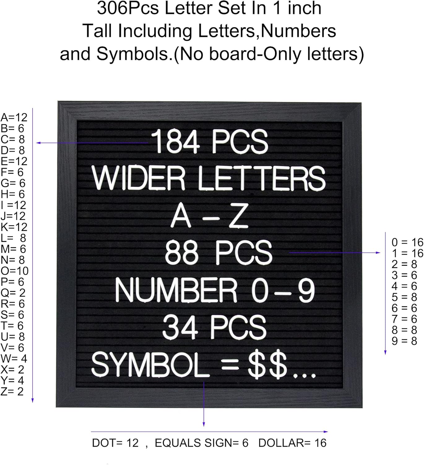 Skiennix Felt Letter Board Letters Set - 306 Pieces of 1-Inch Wide Letters for Custom Messages