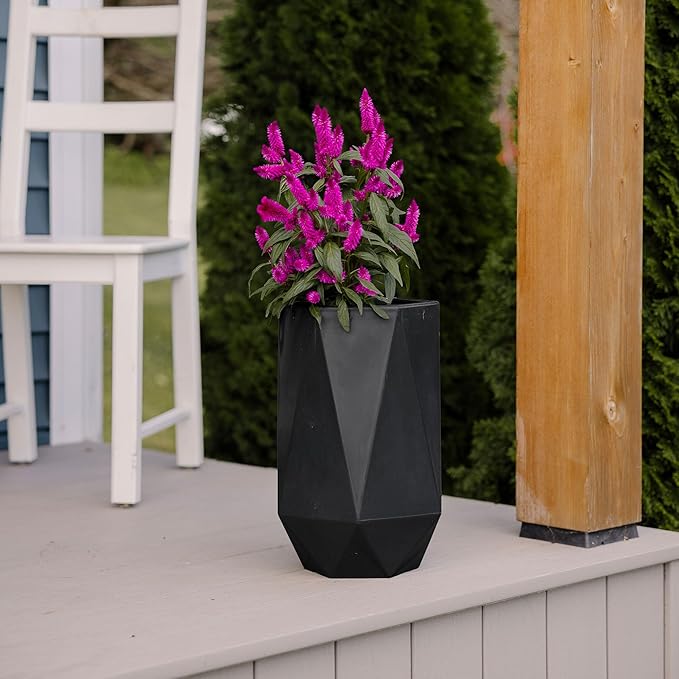 Beuta Large Planters for Outdoor Plants - Set of 3, 15.5/18/20 Inches Outdoor Planters for Porch - Tall Planter for Outdoor & Indoor Plants | Large Indoor Plant Pot- USA Made - Black
