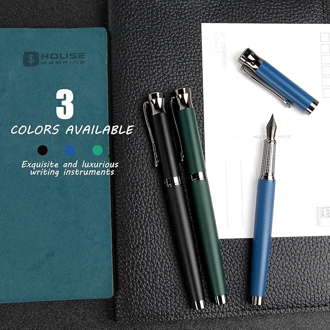 BOCIYER Luxury Fountain Pen Set,Ink Pen for Smooth Writing,Medium Nib,Includes 10 Ink Cartridges&Ink Converter,Best Pen Gift Case for Men & Women,fancy,calligraphy,Executive,Office pen-Blue