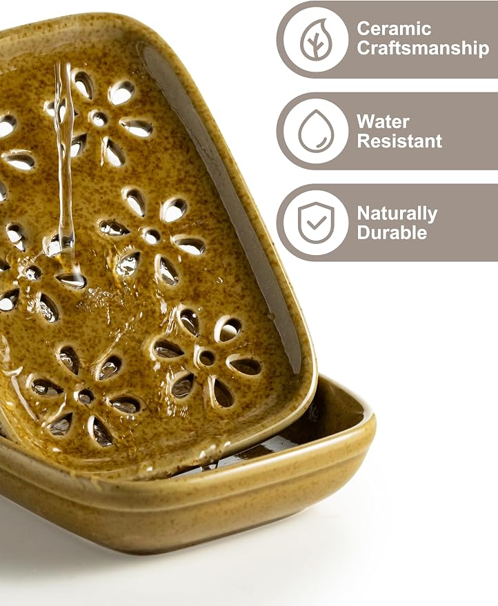 Miamolo 2 Layer Soap Dishes for Shower with Drainage, Large Bar Soap Holder for Bathroom Kitchen Sink Bathtub, Removable Slotted Design for Self Draining Non-Slip Base, Dishwasher Safe, Yellow
