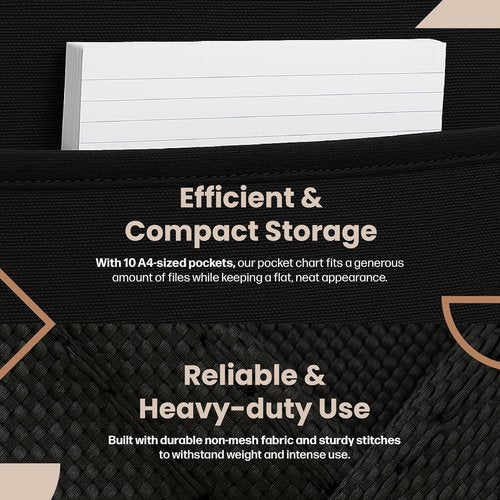 Black Pocket Chart for Classroom | 10 Pocket Storage Organizer with 3 Over Door Hangers