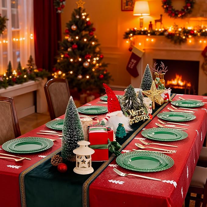 COLOSUS 60Pcs Green Christmas Plastic Plates, Fancy Green Scallop Plates, Heavy Duty Lace Hollowed Out Plate include 30 Dinner plate 10” and 30 Salad/Dessert plate 7.5”for Christmas