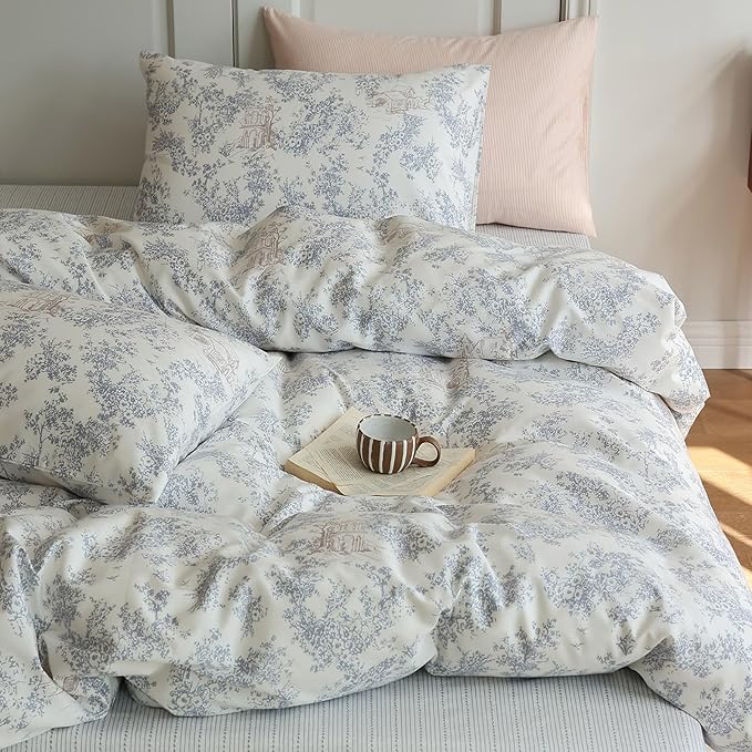 HighBuy Vintage Flower Girls Duvet Cover Full Size Cozy Cotton Garden Floral Duvet Cover Chic Bedding Set Full Lightweight Soft Boho Floral Comforter Cover Full with 2 Pillowcases All Season