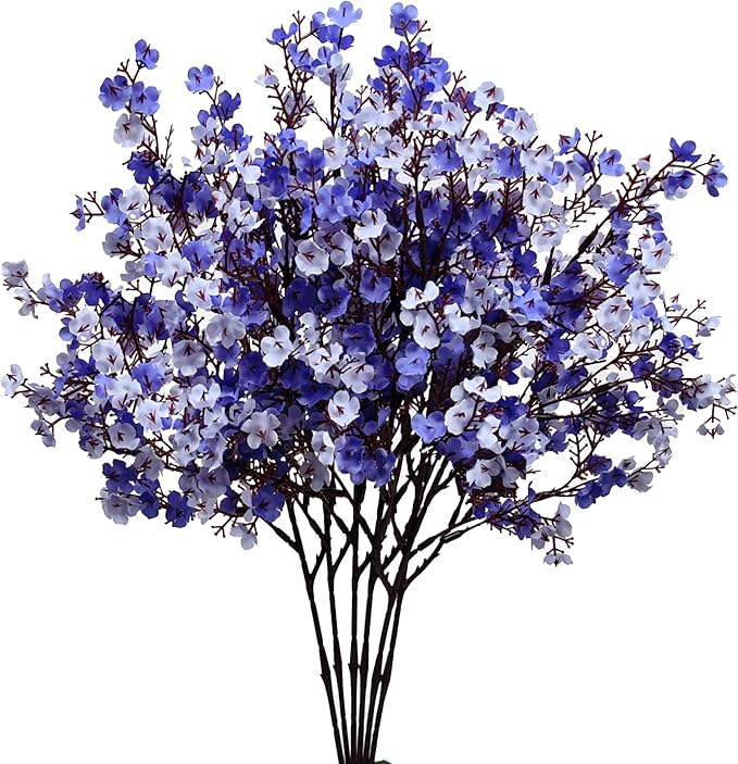 Mandy's Shades of Blue Artificial Baby’s Breath European Flowers 6 Bundles Silk Gypsophila with Bendable Stems for Fall Thanksgiving & Christmas Centerpiece Wedding Decor and Table Arrangements
