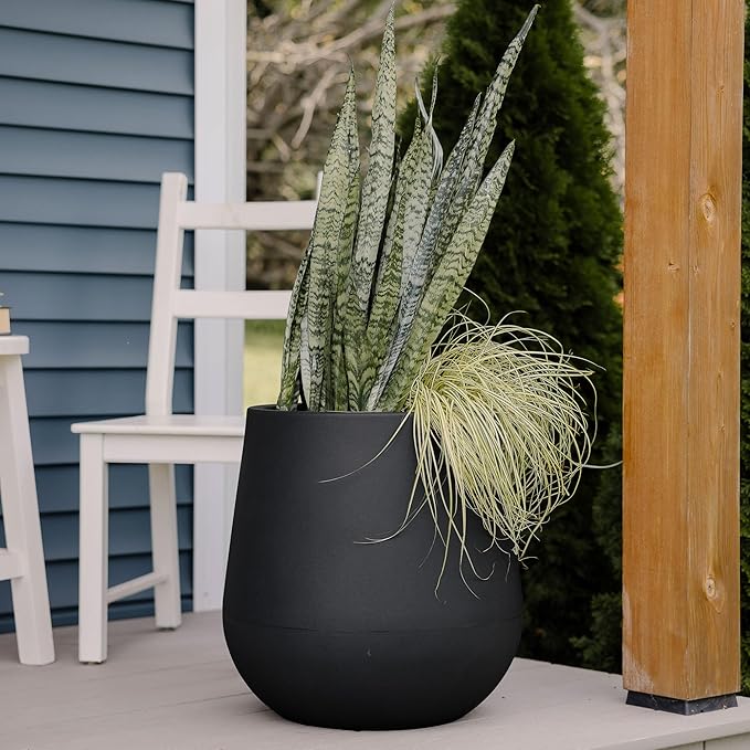 Beuta Large Planters for Outdoor Plants - Set of 3, 15.5/18/20.5 Inches Outdoor Planters for Porch - Tall Planter for Outdoor & Indoor Plants | Large Indoor Plant Pot - USA Made - Black