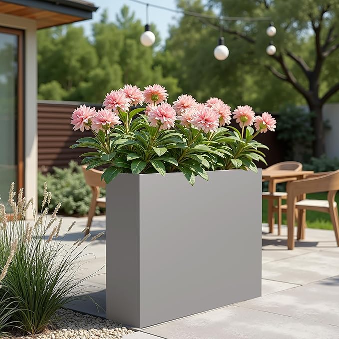 Casaphoriar Metal Planter Box 36"x9"x28", Rectangular Planter with Inner Shelf and Drainage Holes, Perfect for Outdoor Patio and Balcony Decor, Grey