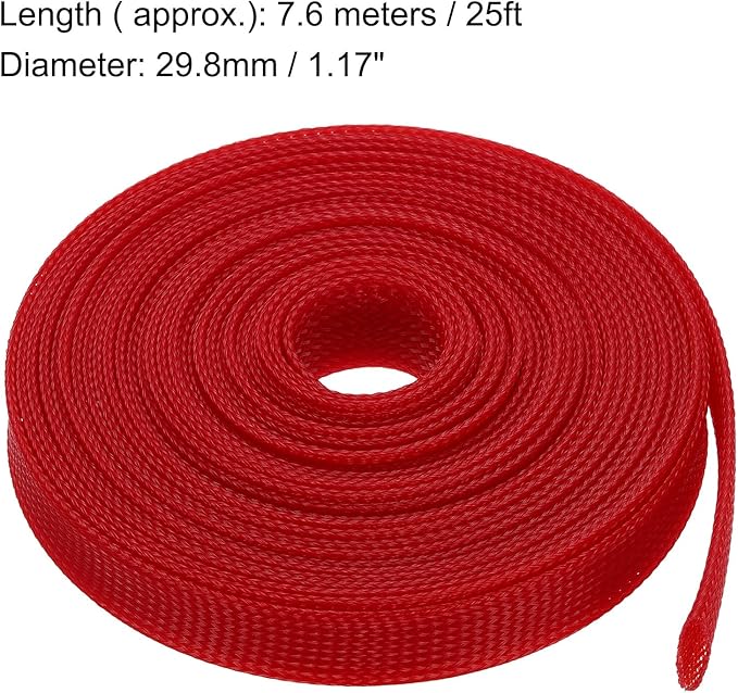 uxcell Expandable Sleeving,1 3/16-inch 25ft Cable Sleeve, Red