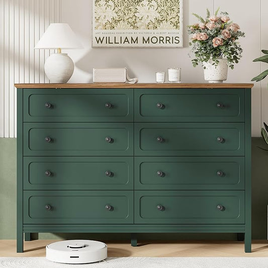 Green Dresser for Bedroom, 8 Drawer Dresser with Metal Handles, 55" Wide Modern Dressers & Chest of Drawers for Living Room, Hallway, Entryway