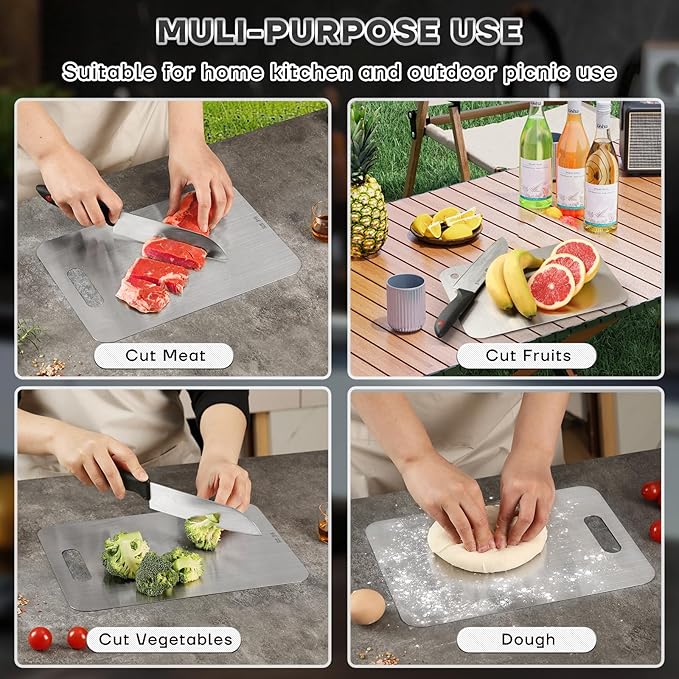 Katuchef Titanium Cutting Boards for Kitchen 100% Pure Ti Katu chef Titanium Cutting Board set Double Sided Non Toxic Titanware Chopping Board,Durable Dishwasher Safe Cutting Boards(2PC-S+XL)