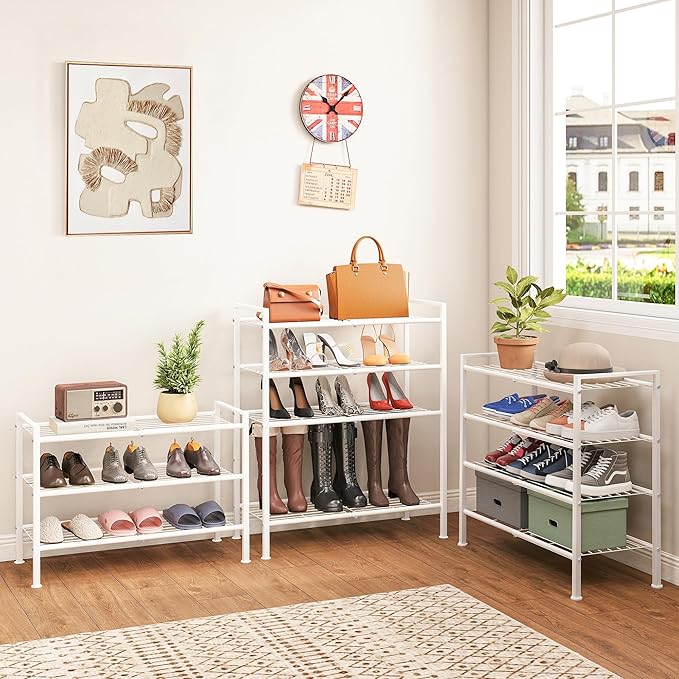 DongRong 5 Tier Shoe Rack,Metal Shoe Storage Organizer Shelf for Closet,Entryway, Garage,Narrow Space(White, 5 Tier)