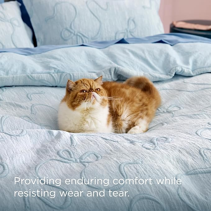 Bedsure Blue Duvet Cover King Size with Bowknot Jacquard Design, Soft and Elegant Boho Bedding Set, Luxurious Craftsmanship for a Stylish Bedroom,Includes 1 104"x90" Duvet Cover & 2 Pillow Shams