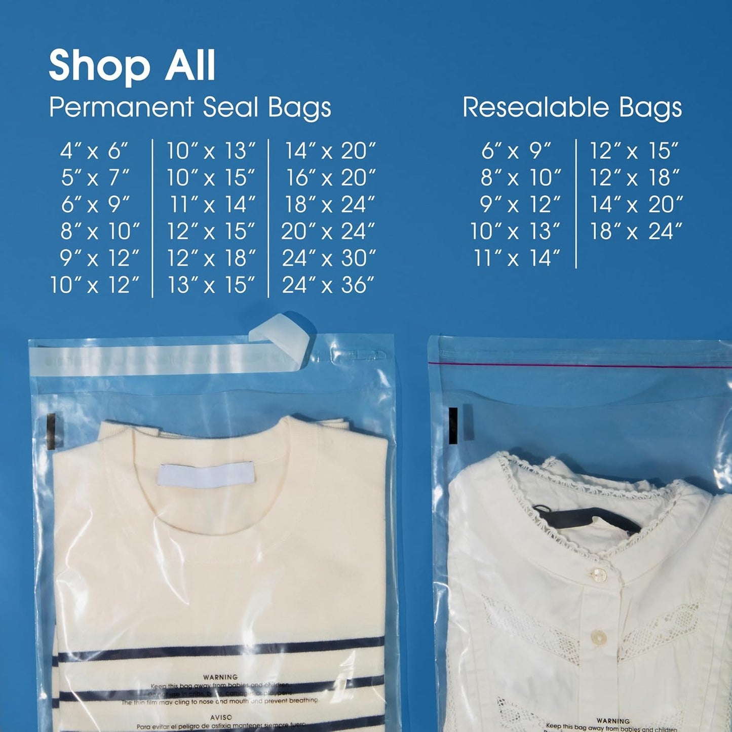 Spartan Industrial - Self-Seal Clear Poly Bags (11” X 14”, 200 Count) with Suffocation Warning | Resealable Glue