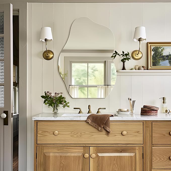 Niccy Irregular Mirror, 20"x28" Asymmetrical Bathroom Mirror, Decorative Modern Mirrors for Bathroom, Bedroom, Living Room, Entryway, Frameless Vanity Mirror, Unique Wall Mounted